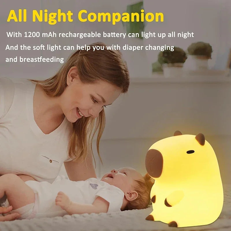 Abajur Infantil Capivara – Luz de Silicone Macia para Sono Tranquilo