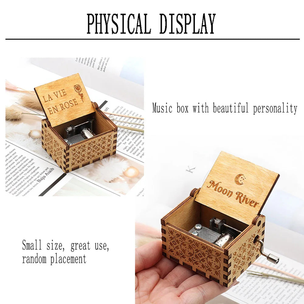 Manivela de madeira preta jurassic park caixa de música presentes de feriado das crianças presentes de natal presente de ano novo