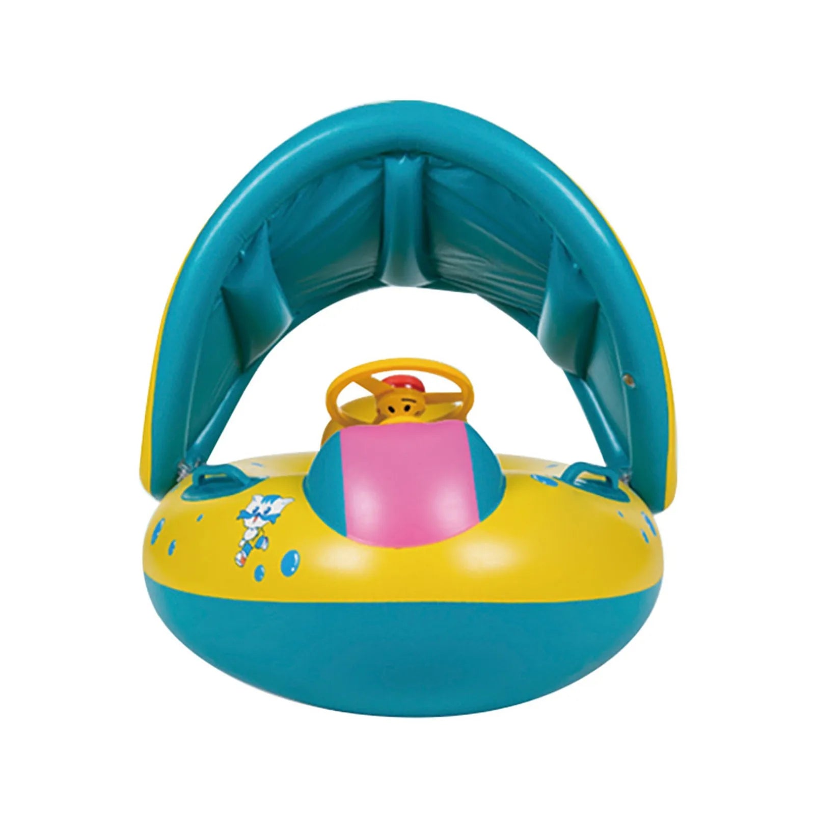 Anel de natação flutuante barco infantil com telhado e alças assento inflável de pvc com guarda-sol brinquedo de festa de verão