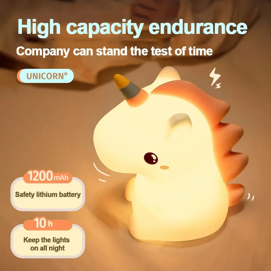 Luminária Unicórnio de Silicone – LED Infantil Recarregável USB, Decorativa e Segura para Crianças