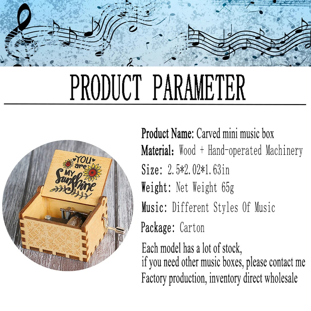 Manivela de madeira preta jurassic park caixa de música presentes de feriado das crianças presentes de natal presente de ano novo