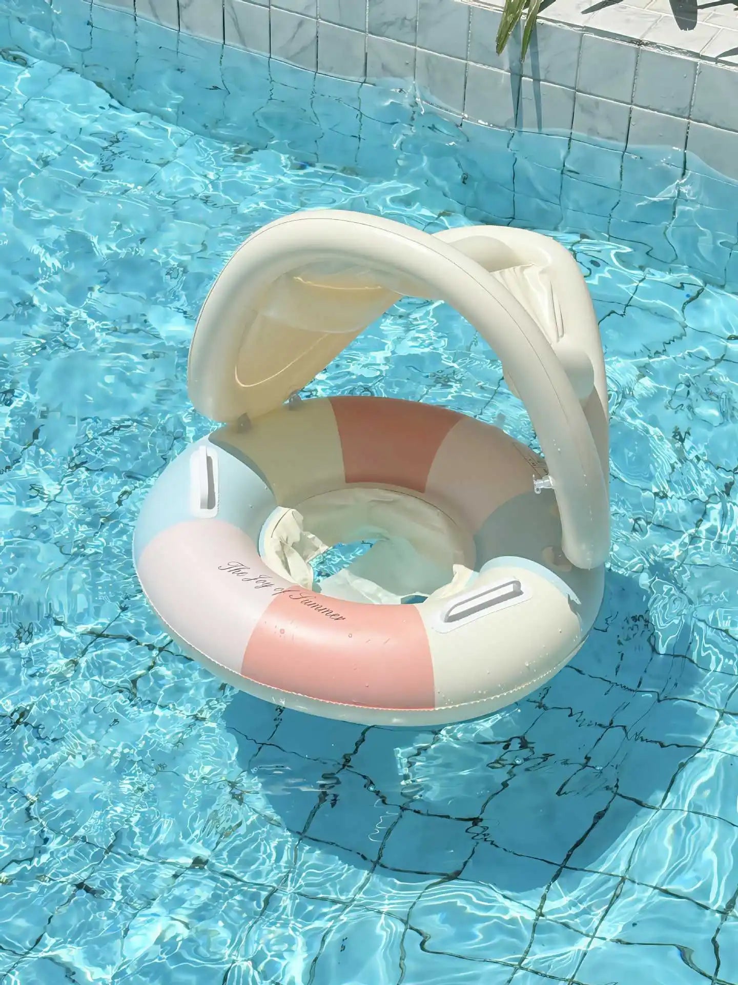 Anel de assento de natação inflável para bebê, listra retrô com guarda-sol removível, círculo de natação, piscina flutuante, praia, anel de água