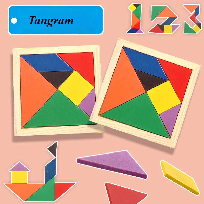 Quebra-cabeça tangram de madeira para crianças, brinquedo educacional, presente de festa de aniversário, presente de volta às aulas, prêmio de festa de jardim de infância
