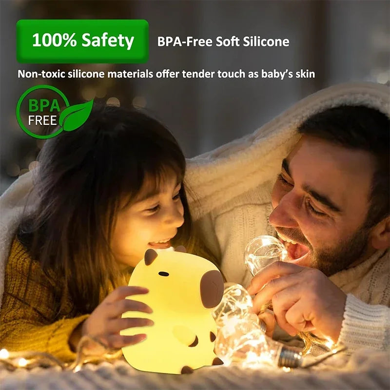Abajur Infantil Capivara – Luz de Silicone Macia para Sono Tranquilo