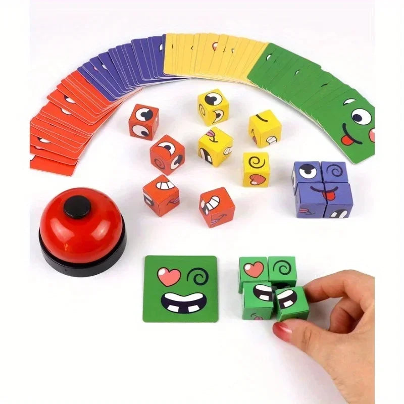 Crianças mudança de rosto cubo jogo montessori expressão quebra-cabeça blocos de construção brinquedos aprendizagem precoce jogo educacional brinquedo para crianças