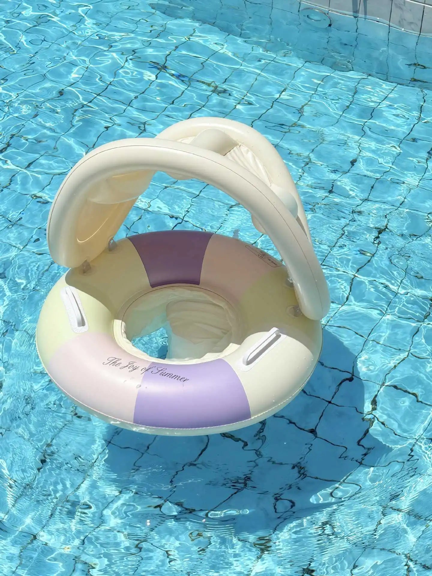 Anel de assento de natação inflável para bebê, listra retrô com guarda-sol removível, círculo de natação, piscina flutuante, praia, anel de água