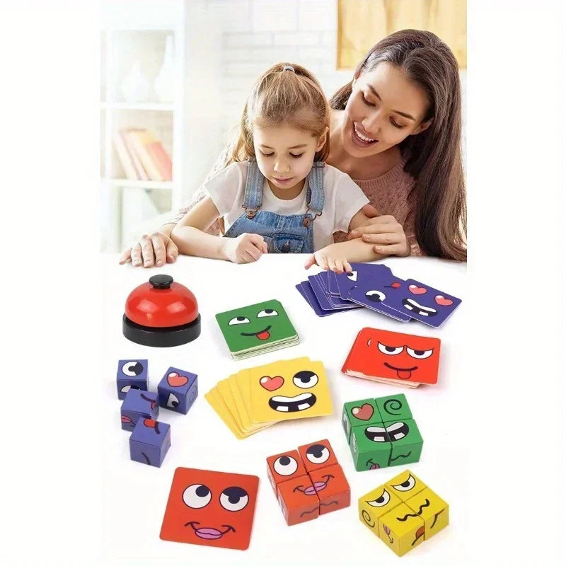 Crianças mudança de rosto cubo jogo montessori expressão quebra-cabeça blocos de construção brinquedos aprendizagem precoce jogo educacional brinquedo para crianças