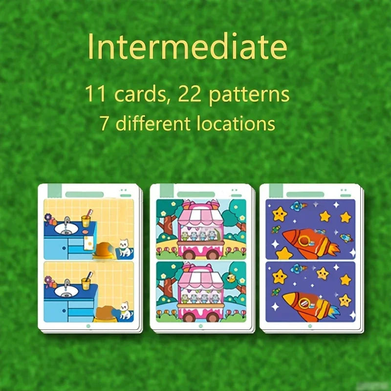 1-3 conjuntos de um jogo educacional de busca de falhas: papel de limpeza reutilizável para treinamento de foco e atenção