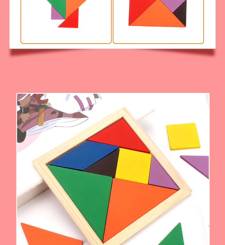 Quebra-cabeça tangram de madeira para crianças, brinquedo educacional, presente de festa de aniversário, presente de volta às aulas, prêmio de festa de jardim de infância