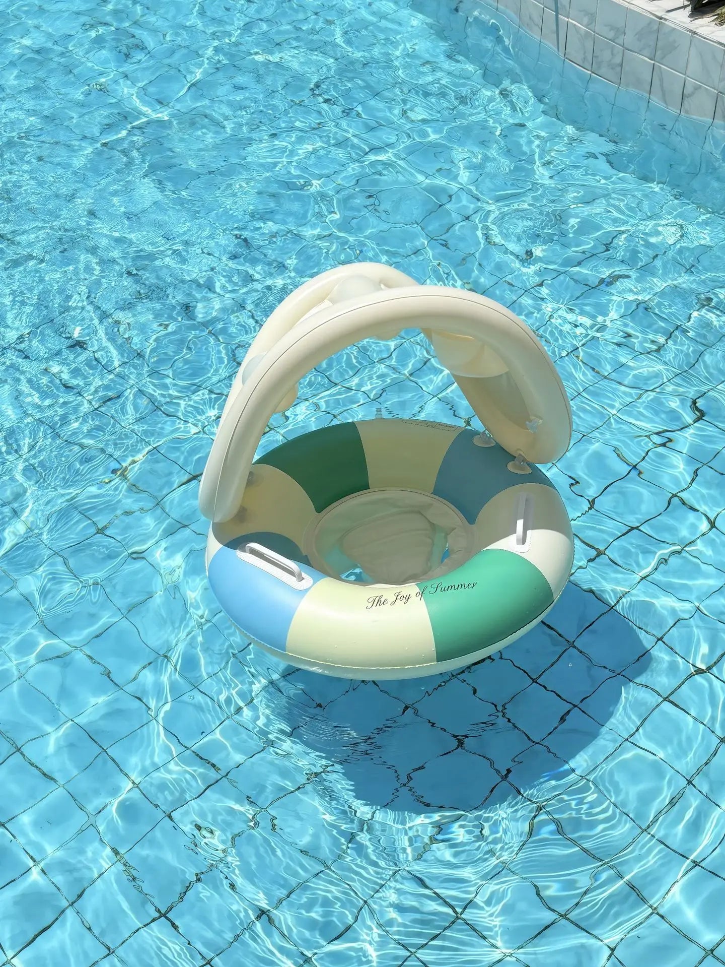 Anel de assento de natação inflável para bebê, listra retrô com guarda-sol removível, círculo de natação, piscina flutuante, praia, anel de água