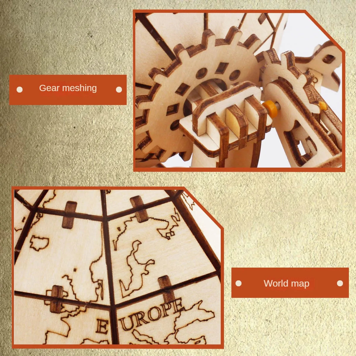 3d globo de madeira quebra-cabeça brinquedo mecânico montar bloco de construção terra modelo conjunto para adolescente diy geografia mapa do mundo brinquedo presente para construir