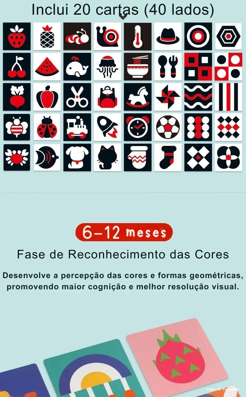 Cartões Visuais Montessori para Bebês – Estímulo Cognitivo e Sensorial 0 a 36 Meses