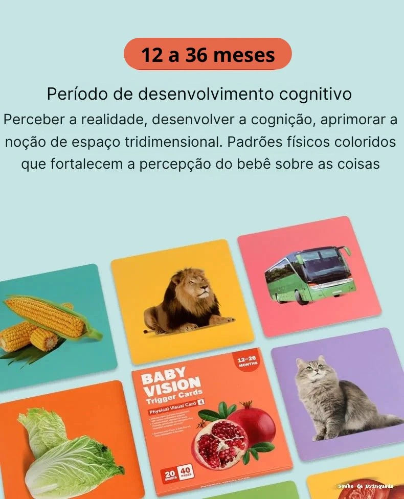 Cartões Visuais Montessori para Bebês – Estímulo Cognitivo e Sensorial 0 a 36 Meses