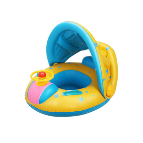Anel de natação flutuante barco infantil com telhado e alças assento inflável de pvc com guarda-sol brinquedo de festa de verão