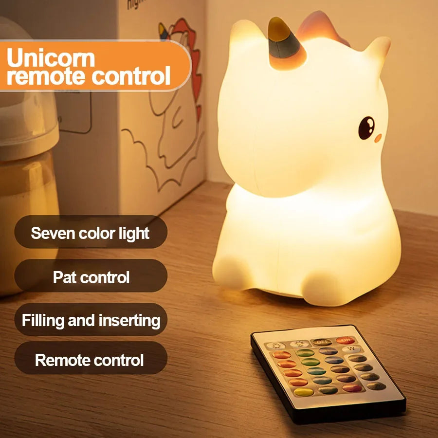 Luminária Unicórnio de Silicone – LED Infantil Recarregável USB, Decorativa e Segura para Crianças