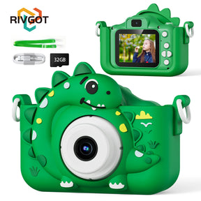Crianças câmera digital com 32gb cartão dinossauro mini câmera brinquedos 1080p hd vlogging fotografia câmera para presentes de aniversário de natal