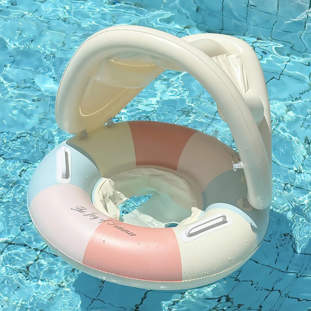 Anel de assento de natação inflável para bebê, listra retrô com guarda-sol removível, círculo de natação, piscina flutuante, praia, anel de água