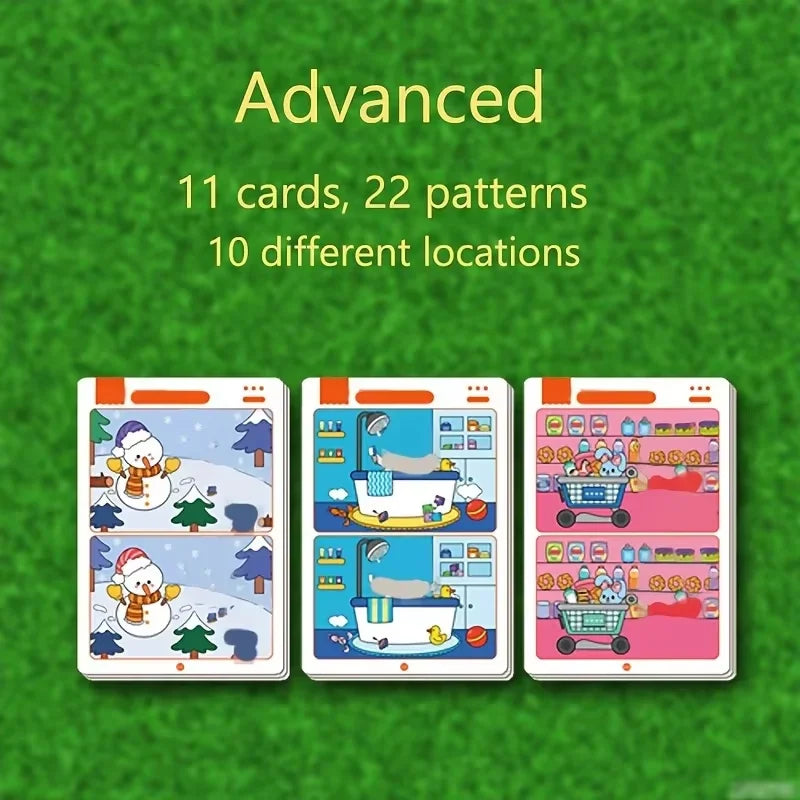 1-3 conjuntos de um jogo educacional de busca de falhas: papel de limpeza reutilizável para treinamento de foco e atenção