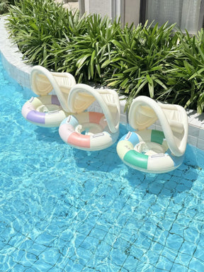 Anel de assento de natação inflável para bebê, listra retrô com guarda-sol removível, círculo de natação, piscina flutuante, praia, anel de água