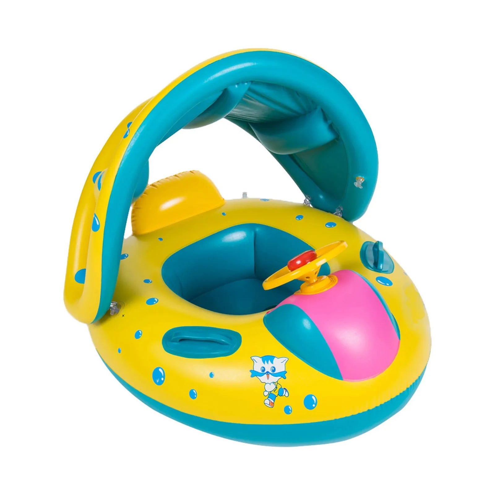 Anel de natação flutuante barco infantil com telhado e alças assento inflável de pvc com guarda-sol brinquedo de festa de verão