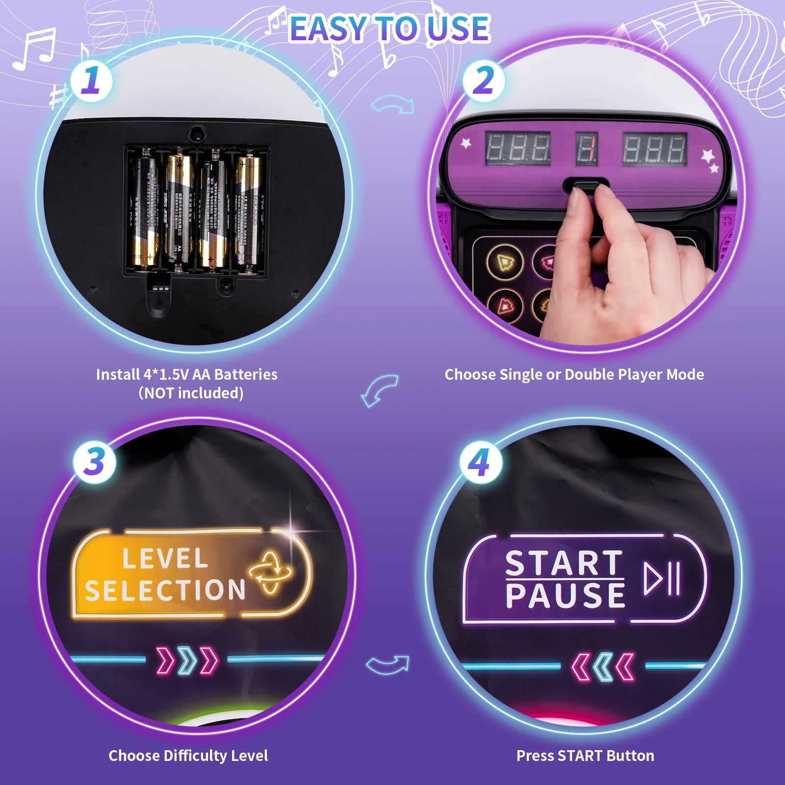 Tapete de dança eletrônico infantil, 106x80cm, cobertor de dança, modo de jogadores duplos com 9 níveis, cobertor musical para chão infantil, brinquedos educativos