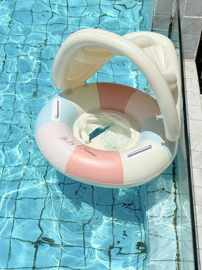 Anel de assento de natação inflável para bebê, listra retrô com guarda-sol removível, círculo de natação, piscina flutuante, praia, anel de água