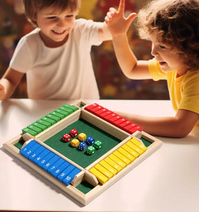Jogo de tabuleiro de dados aritméticos, quatro lados, caixa de jogos de cartas, brinquedos de dados, abas de madeira, 4 jogadores, número de festa, jogos de tabuleiro