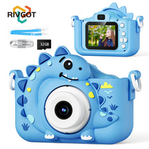 Crianças câmera digital com 32gb cartão dinossauro mini câmera brinquedos 1080p hd vlogging fotografia câmera para presentes de aniversário de natal