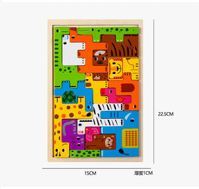 Montessori personagens animais transporte quebra-cabeça de madeira blocos russos animais bonitos quebra-cabeça brinquedos ocupação