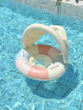 Anel de assento de natação inflável para bebê, listra retrô com guarda-sol removível, círculo de natação, piscina flutuante, praia, anel de água