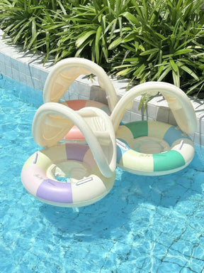 Anel de assento de natação inflável para bebê, listra retrô com guarda-sol removível, círculo de natação, piscina flutuante, praia, anel de água