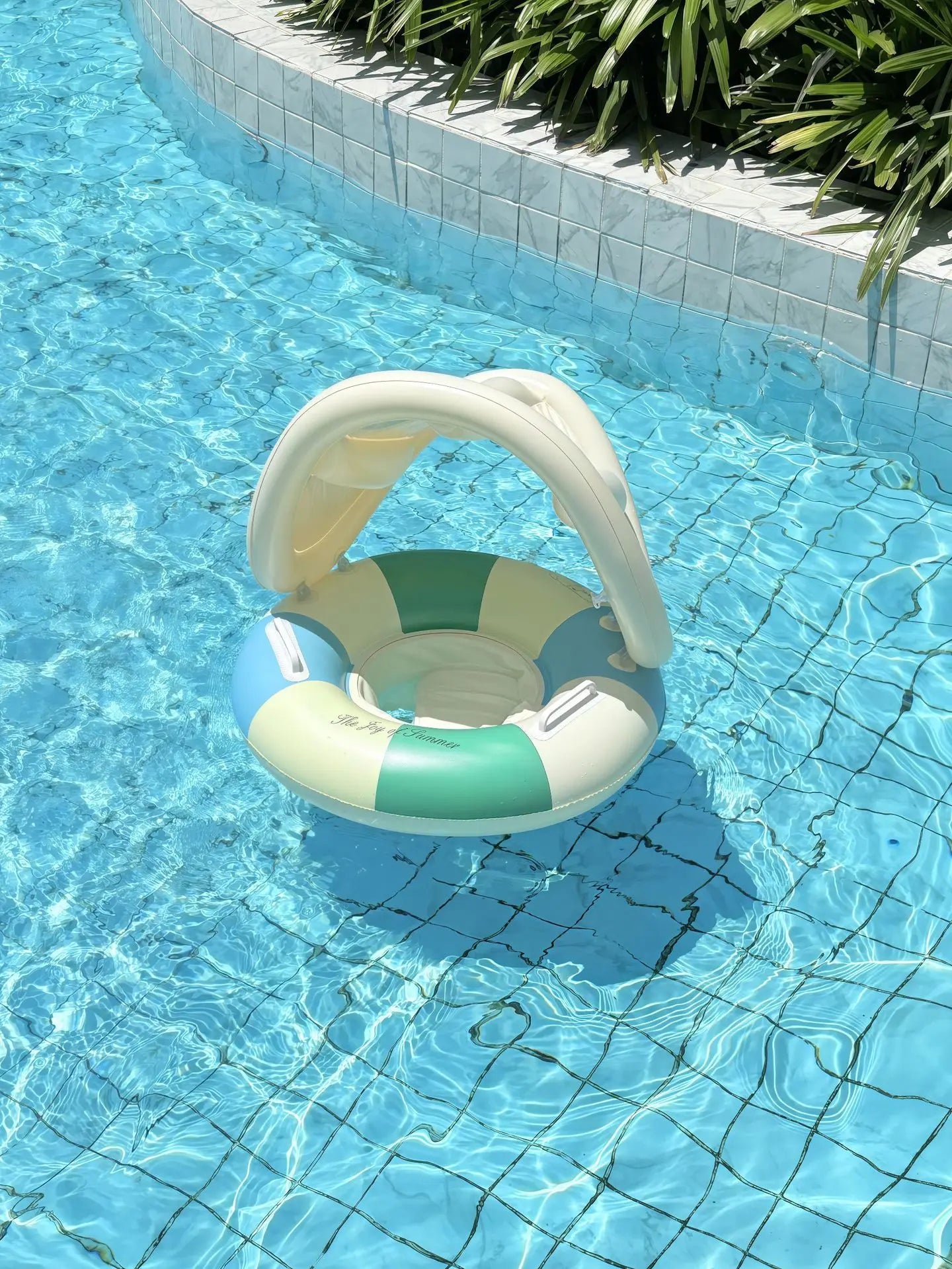 Anel de assento de natação inflável para bebê, listra retrô com guarda-sol removível, círculo de natação, piscina flutuante, praia, anel de água