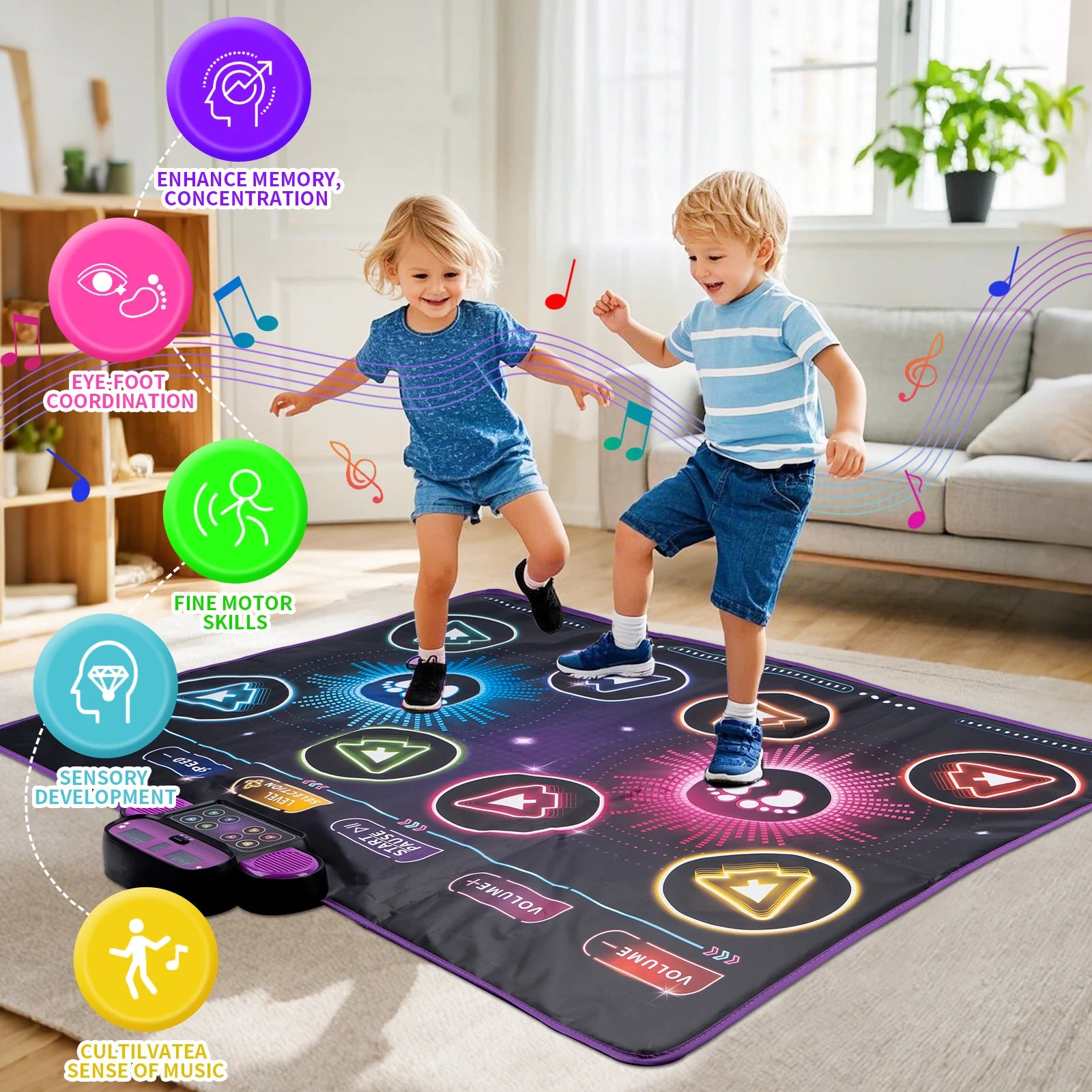Tapete de dança eletrônico infantil, 106x80cm, cobertor de dança, modo de jogadores duplos com 9 níveis, cobertor musical para chão infantil, brinquedos educativos