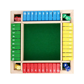 Jogo de tabuleiro de dados aritméticos, quatro lados, caixa de jogos de cartas, brinquedos de dados, abas de madeira, 4 jogadores, número de festa, jogos de tabuleiro