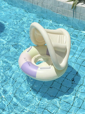 Anel de assento de natação inflável para bebê, listra retrô com guarda-sol removível, círculo de natação, piscina flutuante, praia, anel de água