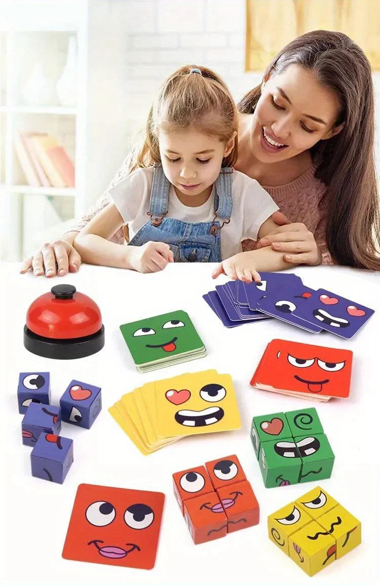 Crianças mudança de rosto cubo jogo montessori expressão quebra-cabeça blocos de construção brinquedos aprendizagem precoce jogo educacional brinquedo para crianças
