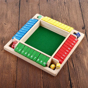 Jogo de tabuleiro de dados aritméticos, quatro lados, caixa de jogos de cartas, brinquedos de dados, abas de madeira, 4 jogadores, número de festa, jogos de tabuleiro