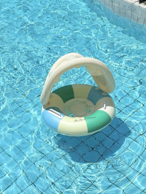 Anel de assento de natação inflável para bebê, listra retrô com guarda-sol removível, círculo de natação, piscina flutuante, praia, anel de água