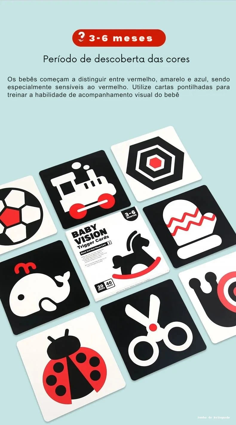 Cartões Visuais Montessori para Bebês – Estímulo Cognitivo e Sensorial 0 a 36 Meses